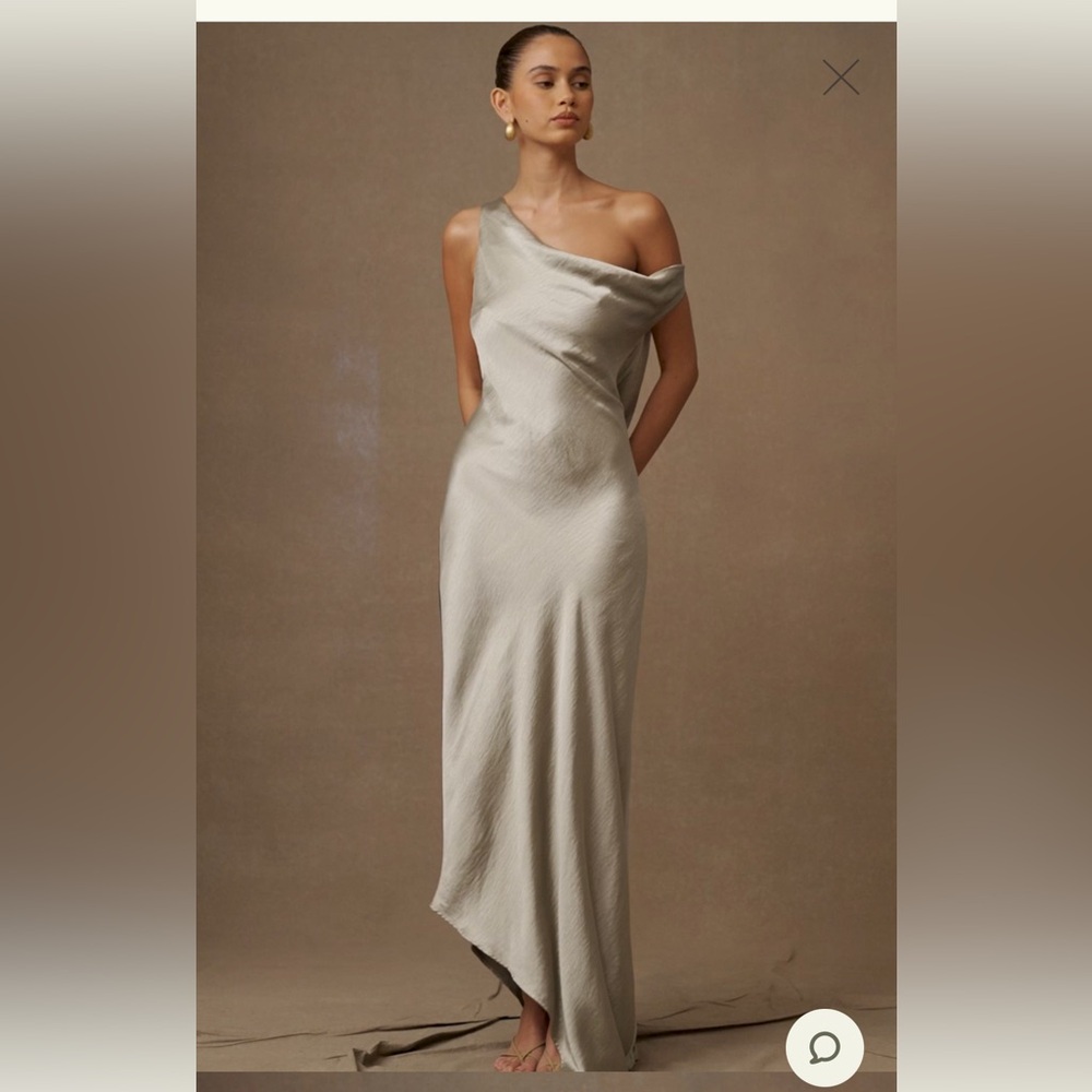 Meshki One-Shoulder Satin Dress in Sage Green
